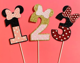 Personalized Minnie inspired Birthday number cake topper. Glitter cardstock, more colors and numbers