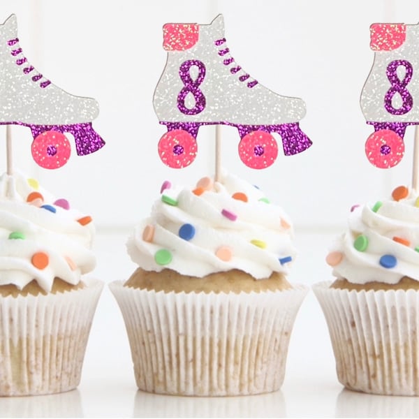 Roller Skate cupcake toppers Retro cupcake toppers roller skate party Any number- more color choices