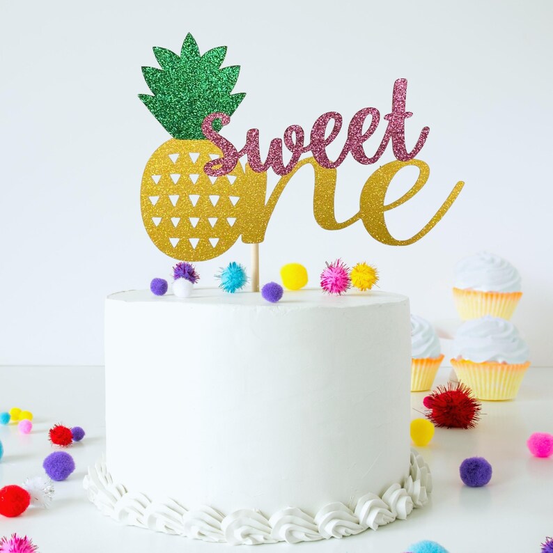 First Birthday pineapple cake topper sweet one 1st Birthday tropical theme image 1