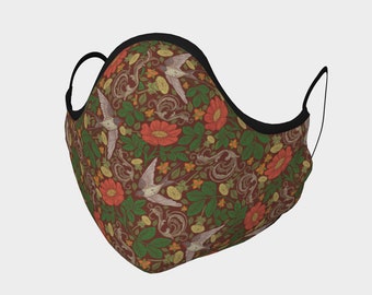 Swallows & Flowers Face Mask, Soft Nasturtium Coth Mask, Fall, Autumn Colors, Birds and Flowers Fashion Mask