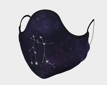 Gemini Constellation Fitted Cloth Face Mask, Adjustable Nose Wire and Filter Pocket, Adult and Child sizes