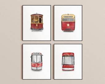 4 Toronto Streetcars, Toronto Art Print (Unframed), 11" x 14", Hand Drawn Art