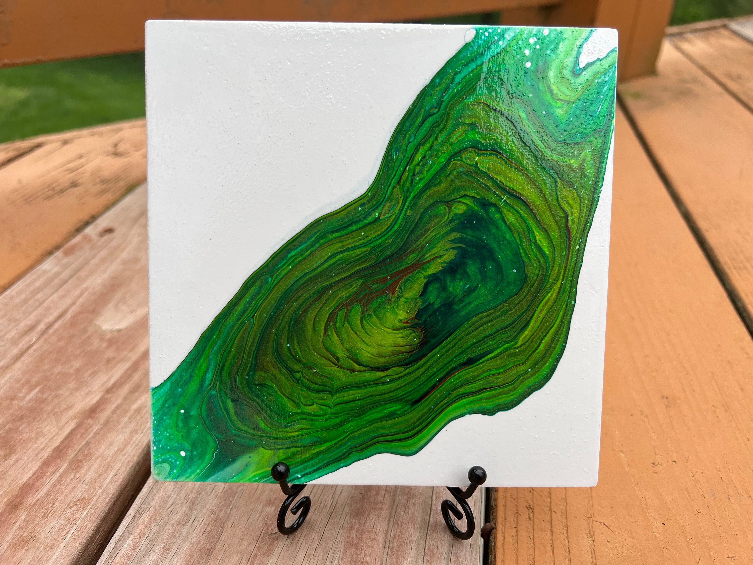 Mini Fluid Art Painting 6x6 Wood Panel Painting Acrylic Abstract Home