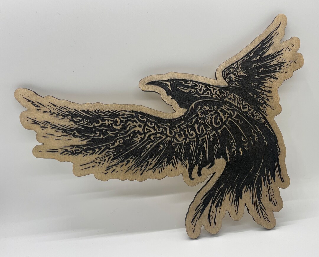 Raven - Runes - Norse - Wood Engraving - Wall Art - Etsy