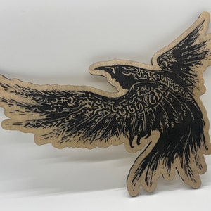 Raven - Runes - Norse - Wood Engraving - Wall Art