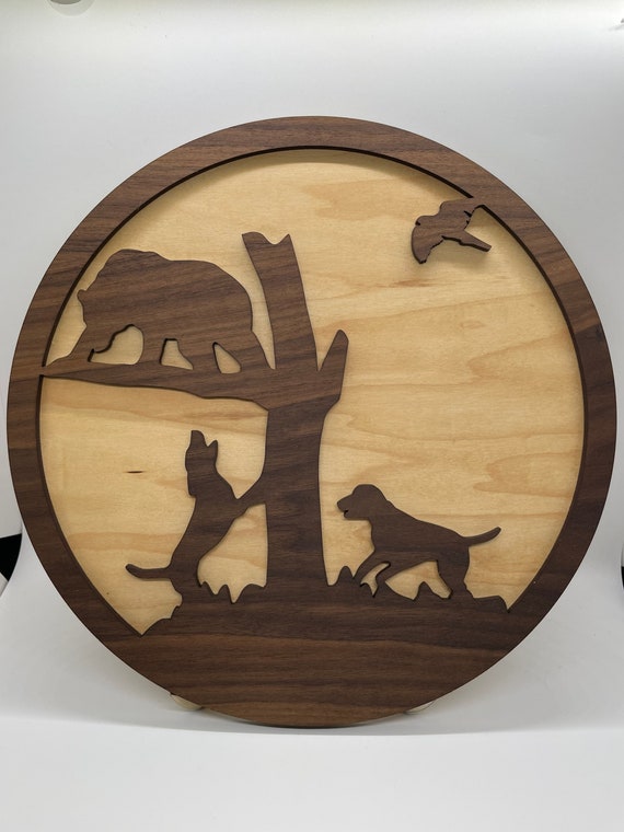 Bear Treed by Dogs - Wall Art - Wood - Laser Cut