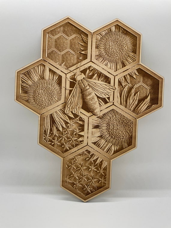 Bee Honeycomb - Wood Engraving - Wall Art
