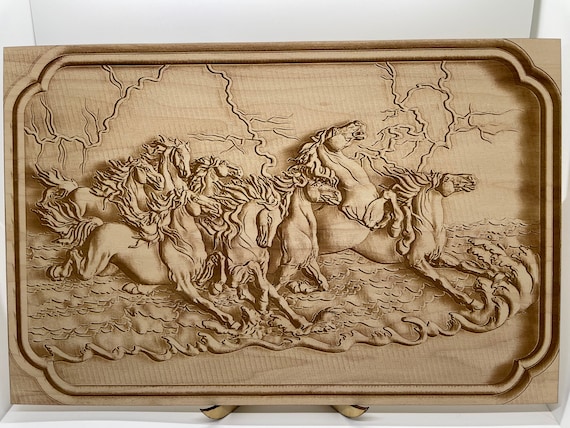 Running Horses - Wood Engraving - Wall Art