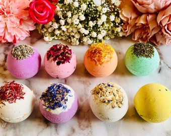 Luxury Organic Bath Bombs, Handmade, Vegan, Natural Essential Oils, Enriched with Organic Coconut, Cocoa & Almond Oil, Gift for Loved One