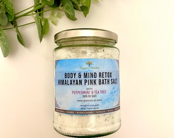 Body and Mind Retox Bath Salts with Peppermint & Organic Tea Tree Earthy Essential Oils, For Body Tiredness