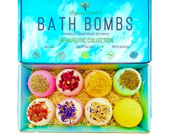 Luxury Organic Bath Bombs, Gift Set, Natural Essential Oils, Enriched with Organic Coconut Oil, Perfect Gift for Loved One