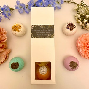 Luxury Organic Floral Bath Bombs, Handmade, Gift Set, Natural Essential Oils, Enriched with Organic Coconut Oils, Cocoa, Gift for Loved One image 2