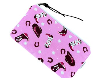 Cowgirl Zipper Purse, Pink Westerncore Small Zipper Pouch, Western Bridesmaid Gift, Cowgirl Cosmetic Pouch, Country Girl Gift