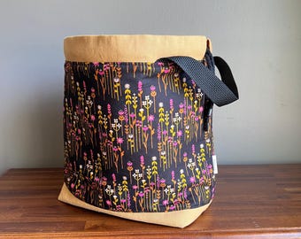 Floral Drawstring Bag, Knitting Project Bag, Sock Project Bag, Large Crochet Project Bag, Gifts for knitters, Crochet Yarn Bag