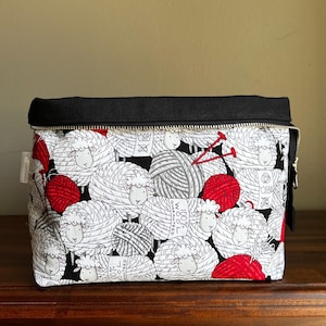 Schaf-Stricktasche, Schaf-Sock-Projekttasche, große Häkelarbeit-Projekttasche, Geschenke für Strickerinnen, Häkelgarntasche