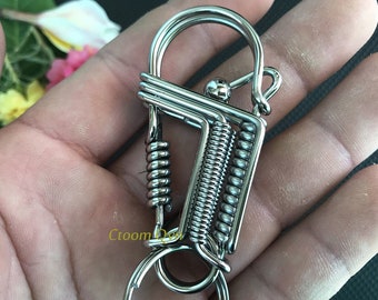 Minimalist Unique Wire Wrapped High Quality Stainless Steel Carabiner Keychain, Super durable keychain keychain