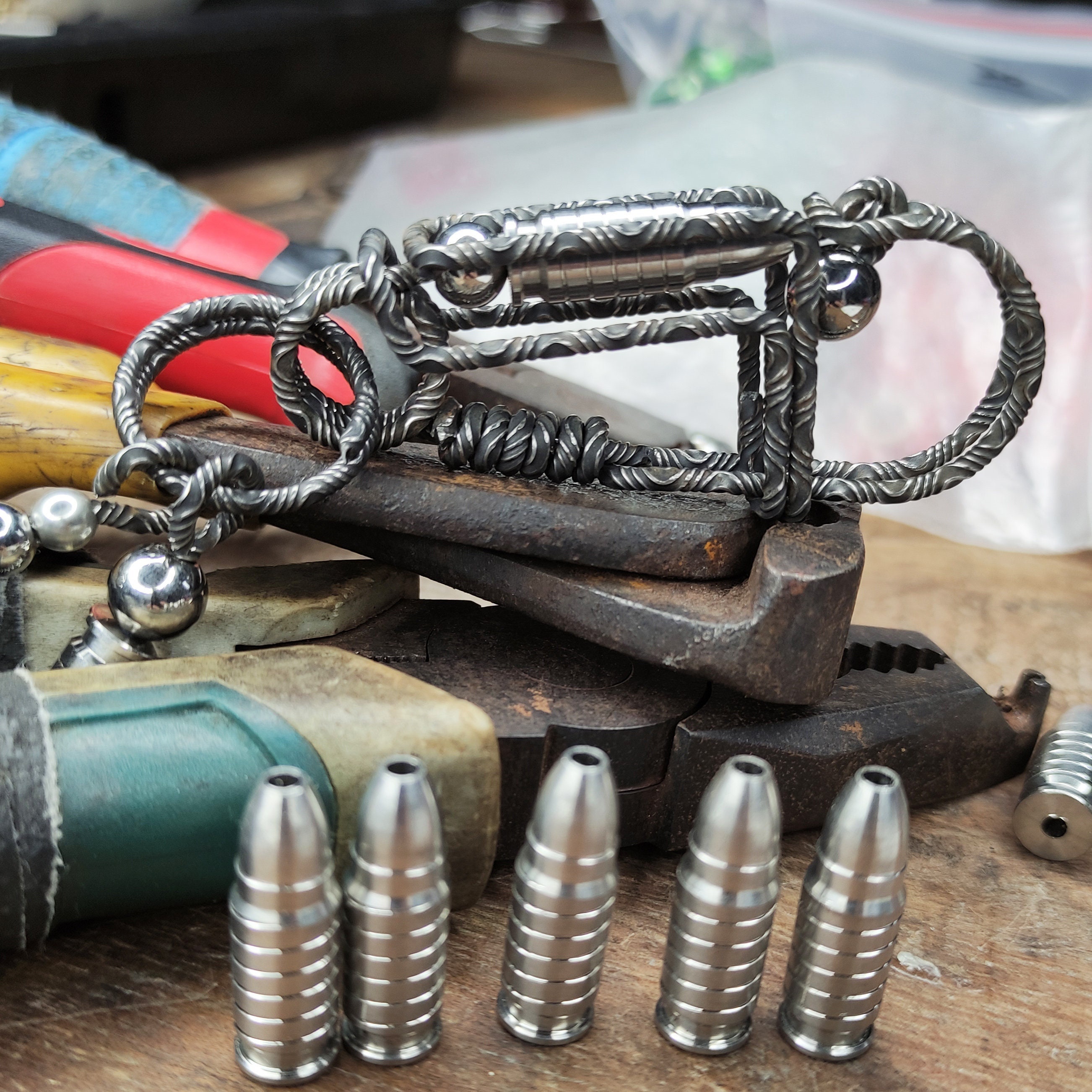 Handmade Damascus Keychain Bullet, EDC Folding Handle - Personalized ...
