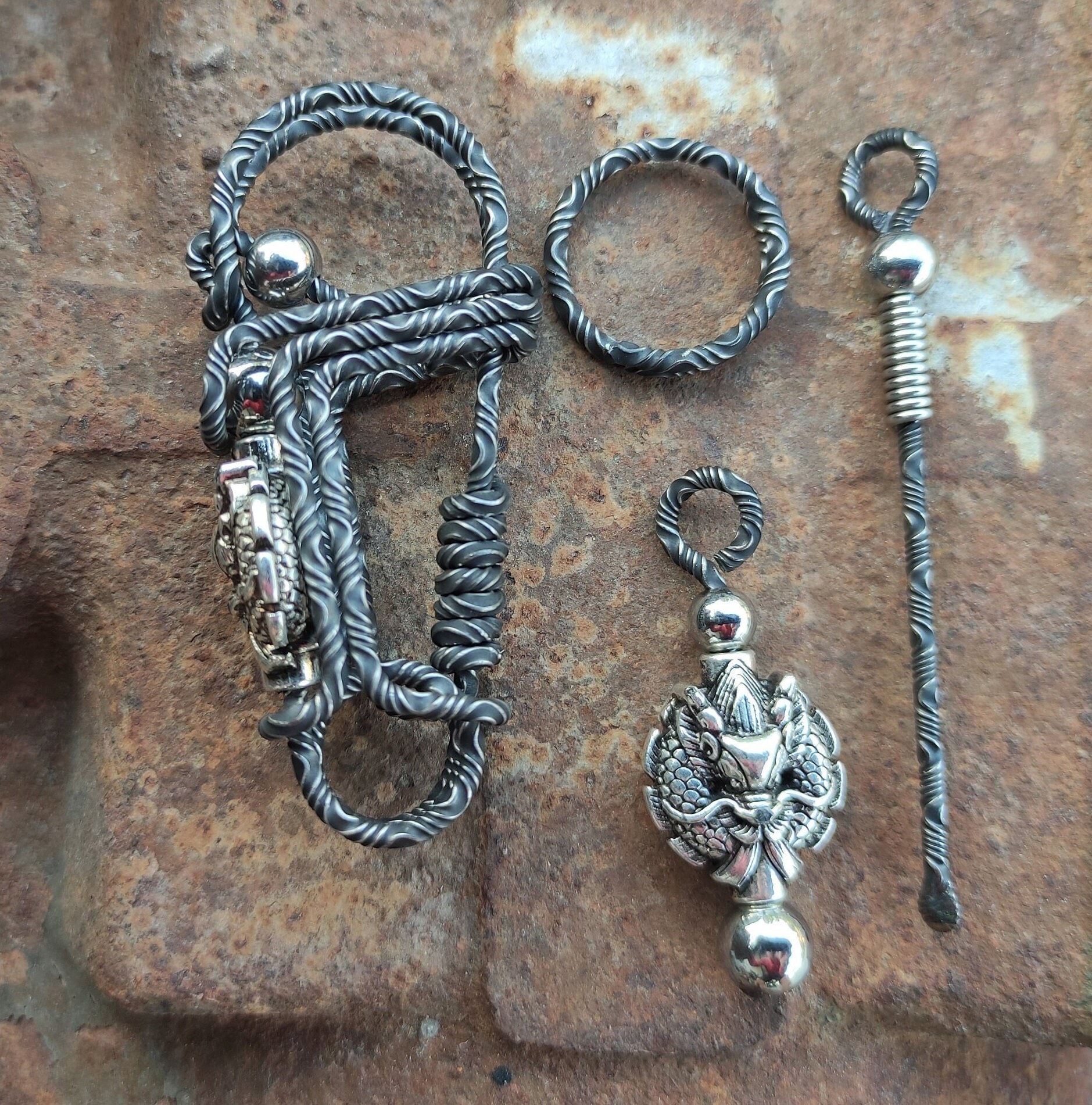 Damascus Steel Dragon Keychain, Personalized Engraved Keychain - Etsy