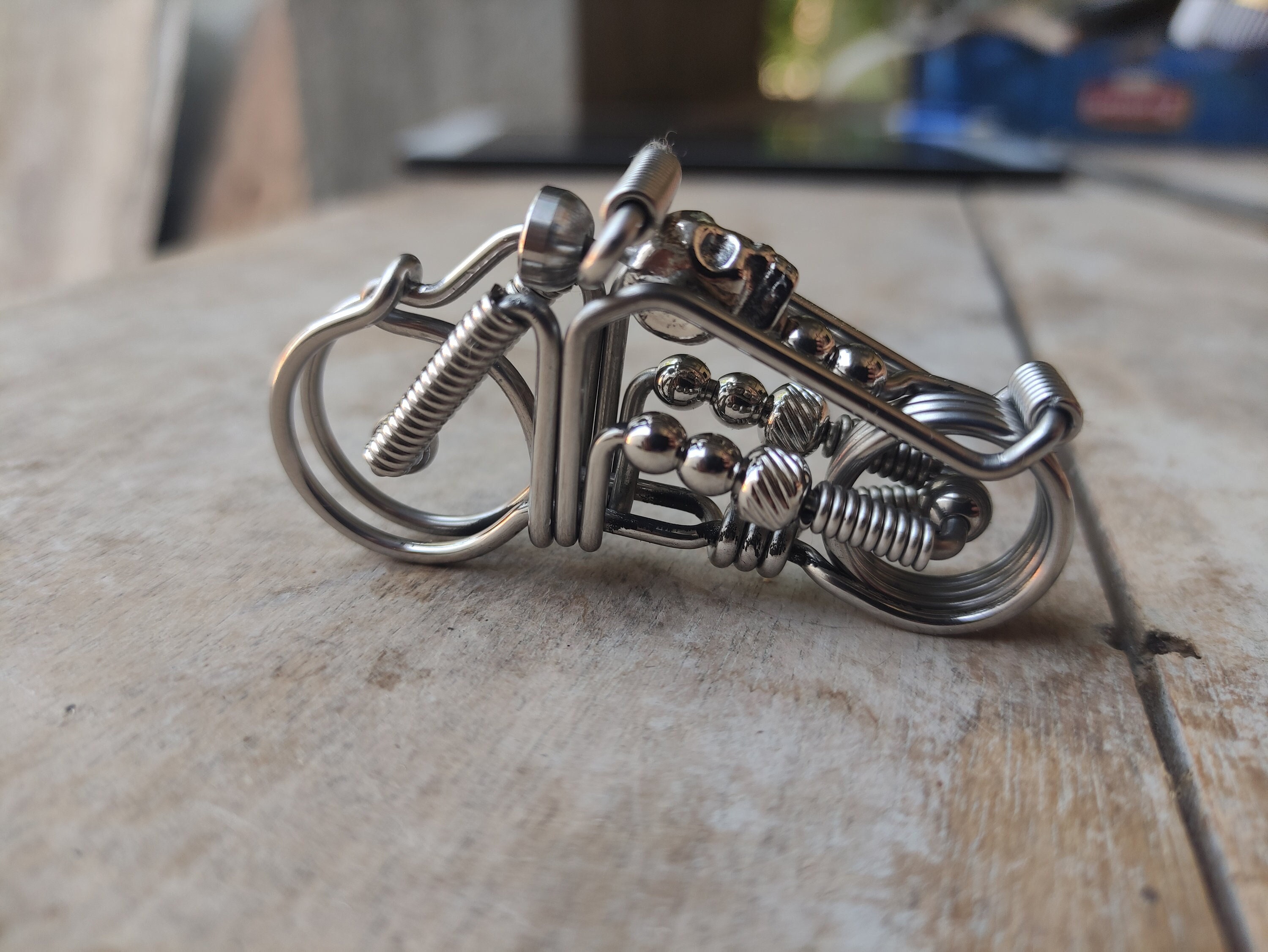Handmade Stainless Steel Motorcycle Keychain, Wire Wrapped Biker ...