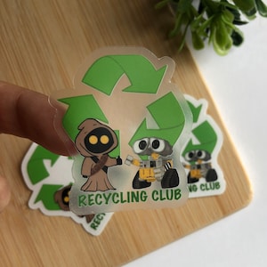 Wall-e and Jawa Recycling Club Vinyl Sticker/ hydroflask cellphone laptop Star Wars bujo stickers