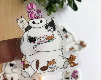 Baymax Disney cats transparent vinyl sticker/ Big Hero 6 water bottle laptop bujo notebook phone case sticker