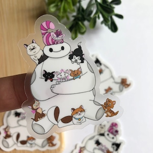 Baymax Disney cats transparent vinyl sticker/ Big Hero 6 water bottle laptop bujo notebook phone case sticker