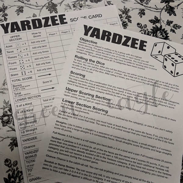 YARDZEE Scorecoard et règles Télécharger PDF numérique