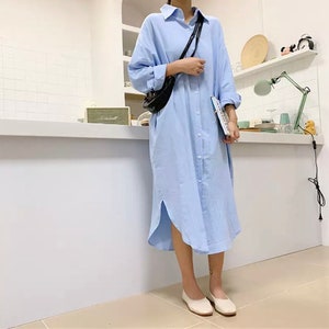 Cotton Linen Shirt Dress Button up Women Shirt Dress White - Etsy