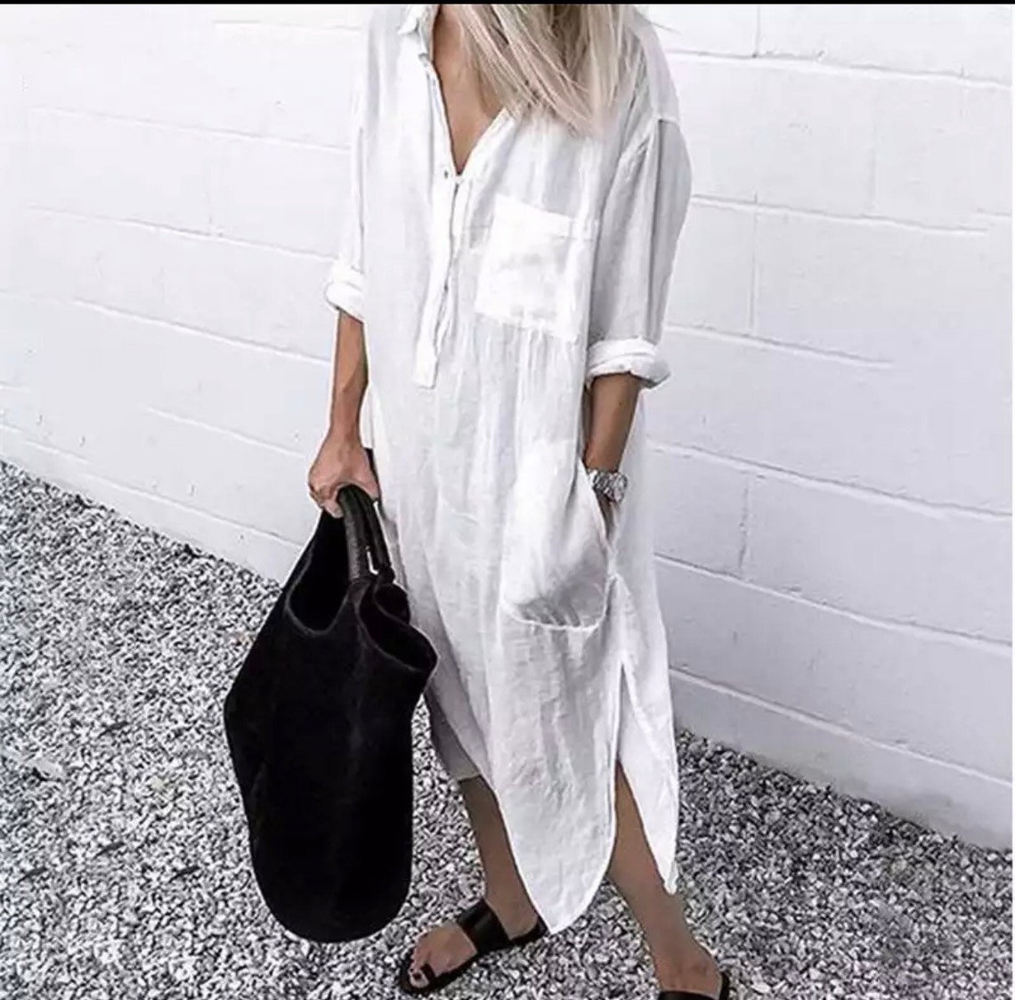 Cotton Linen Shirt Dress Button up Women Shirt Dress White Etsy UK