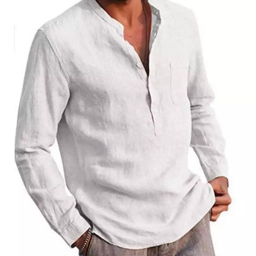 Men Linen Shirt Long Sleeve Shirt Button up Mens Shirts - Etsy UK
