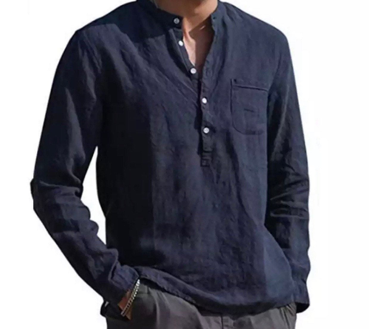 Men Linen Shirt Long Sleeve Shirt Button up Mens Shirts - Etsy UK