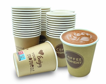 Gobelets en papier jetables tasses à café 200ml, (0.2L - 8oz) 280g fort, motifs coffee moment, coffee to go cups