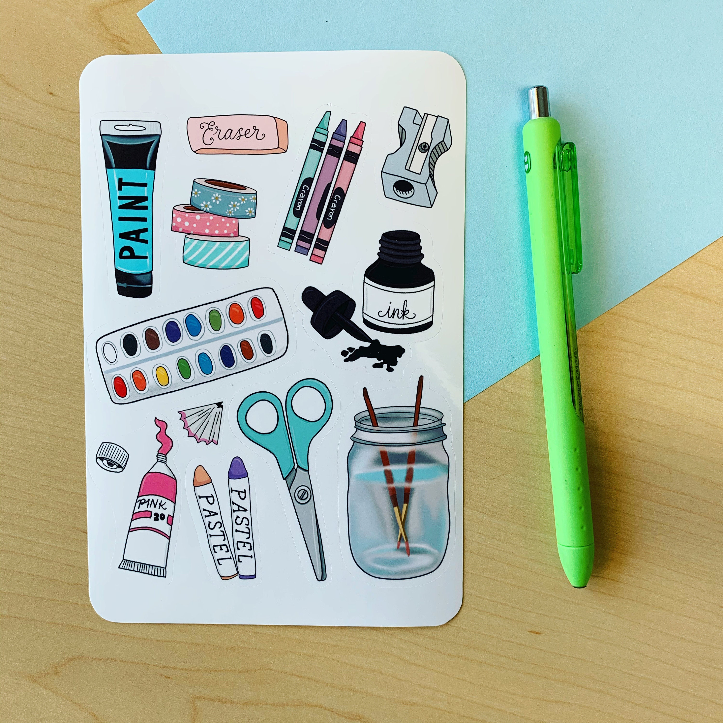 Art Supplies Sticker Sheet Etsy