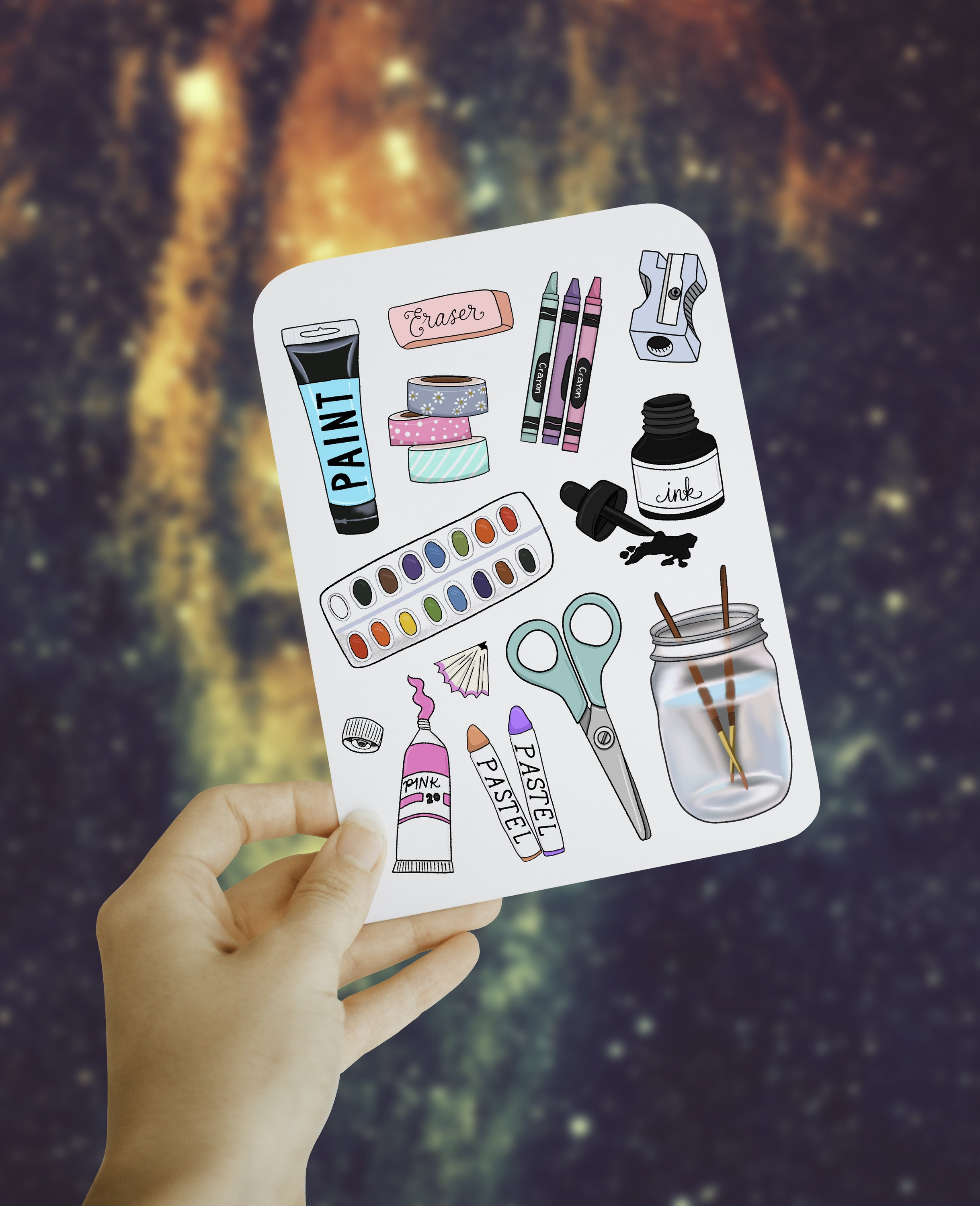 Art Supplies Sticker Sheet Etsy