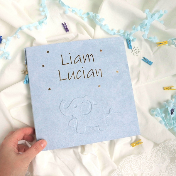 Personalized Baby Family photo album | Handmade custom suede photo album | Bear Lion Elephant baby album | Scrapbook album| Baby shower gift