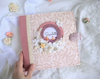 Personalized Baby photo album with flowers | Childhood Memory book from birth | Scrapbook album | Baby shower gift | Baby keepsake album