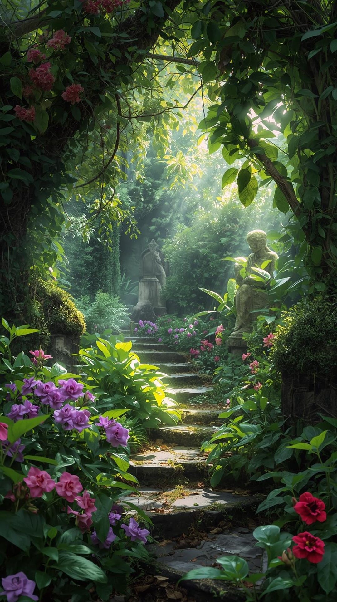 Enchanted Garden Path Print | Cottagecore Statue Artwork (digital ...