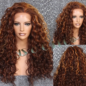 Multi Color Auburn mix Full Lace Front Human hair Blend Wig Long Stunning! Cancer/Alopecia/Theater/Cosplay/Club