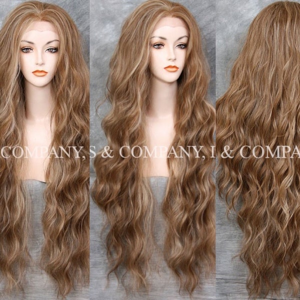37" Ash Blonde Mix Extra Long Wavy Human Hair Blend Lace Front Wig Breathtaking Cancer Alopecia Trans Cosplay Dancer
