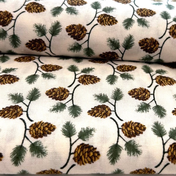 Basic Grey Pine Cones Quilt Fabric in Paper White 30555-11. Sold by the 1/2 Yard