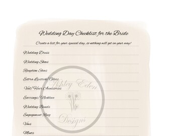 Checklist trouwdag voor bruid, planningslijst bruiloft (digitale download)