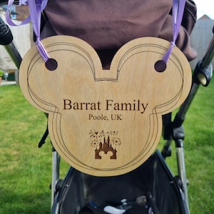 Disney Themed Pram Sign - Stroller Sign | Personalised Push Chair Sign | Disney World Name Sign | Pram Identity For Disney World