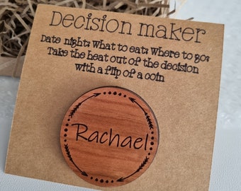 Decision Maker Coin - Decision Flip Coin Personalised |Couples Decision Making | Wooden coin with names | Dual sided Decision Coin