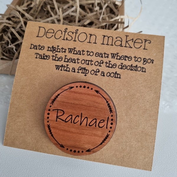 Decision Maker Coin - Decision Flip Coin Personalised |Couples Decision Making | Wooden coin with names | Dual sided Decision Coin