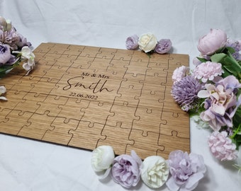 Oak Jigsaw Guestbook | Personalised Wedding Puzzle Guestbook Framed Sign - Alternative Guestbook - Picture Frame Guestbook Jigsaw