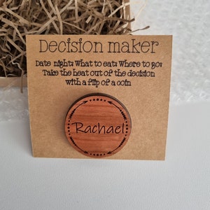 Decision Maker Coin Decision Flip Coin Personalised Couples Decision Making Wooden coin with names Dual sided Decision Coin image 4