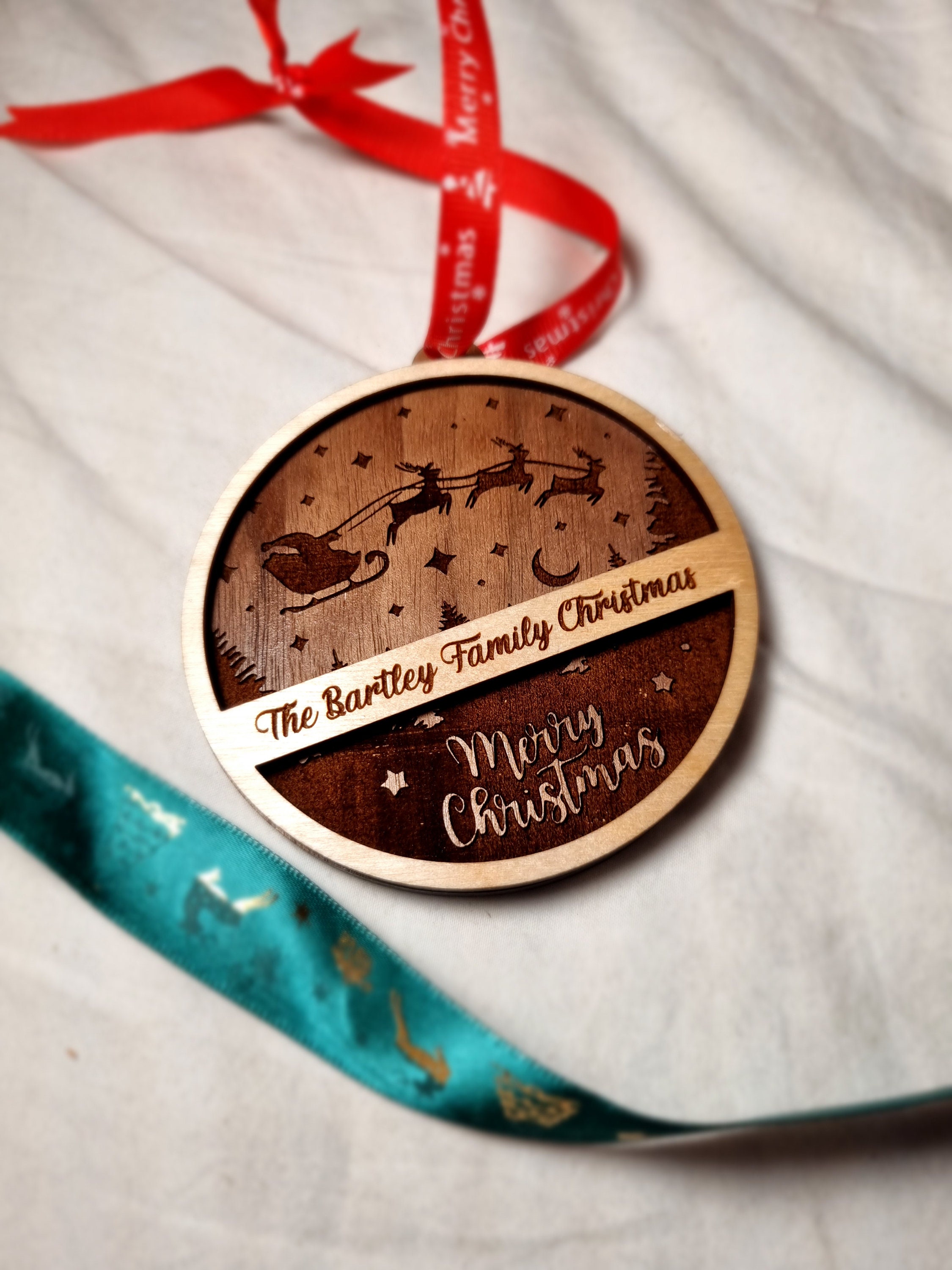 Personalised Christmas Bauble - Family Name Bauble | Christmas Decoration Gift | Customised Tree Decoration | Walnut Bauble