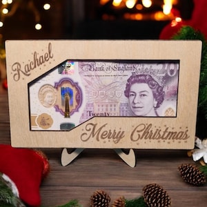 Carteira de dinheiro de madeira - Carteira de dinheiro com tema de Natal | Presentes festivos de dinheiro | Carteira de Feliz Natal