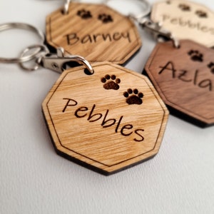 Llavero de huella de pata - Llaveros de impresión de pata octágono / Llavero de pérdida de mascotas / Llavero de madera para mascotas