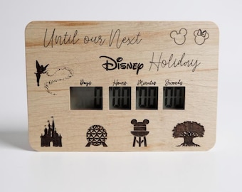 Disney Themed Holiday Countdown Timer – Digital Display with Wooden Faceplate | Personalised Holiday Countdown | Days Till Disney